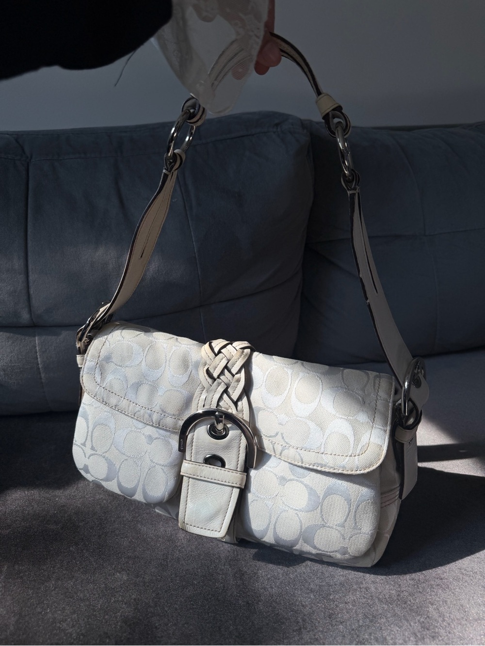 Coach Soho Flap Braided Buckle Signature White - Picture 2 of 6